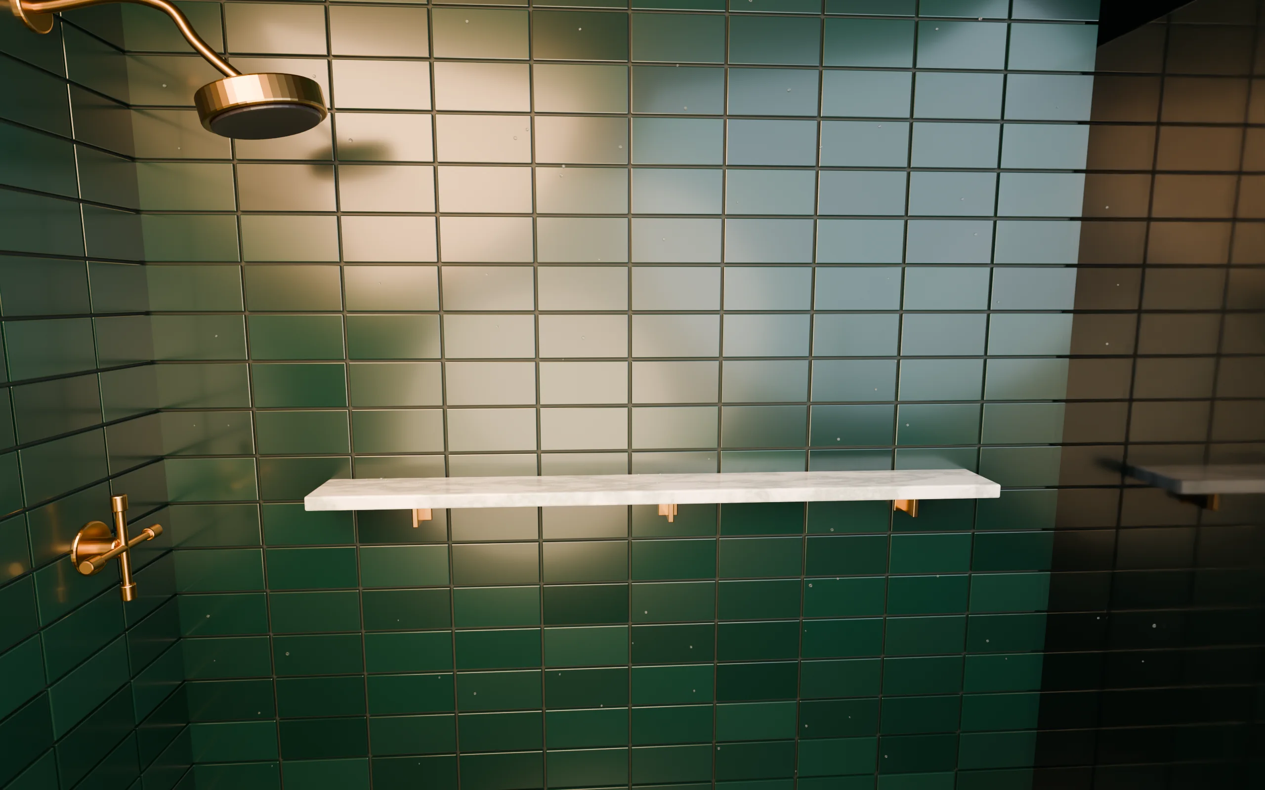 Shower stall with a marble shelf